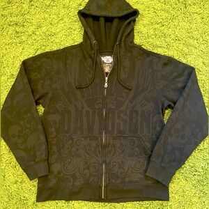 harley davidson zip up emo skull logo hoodie